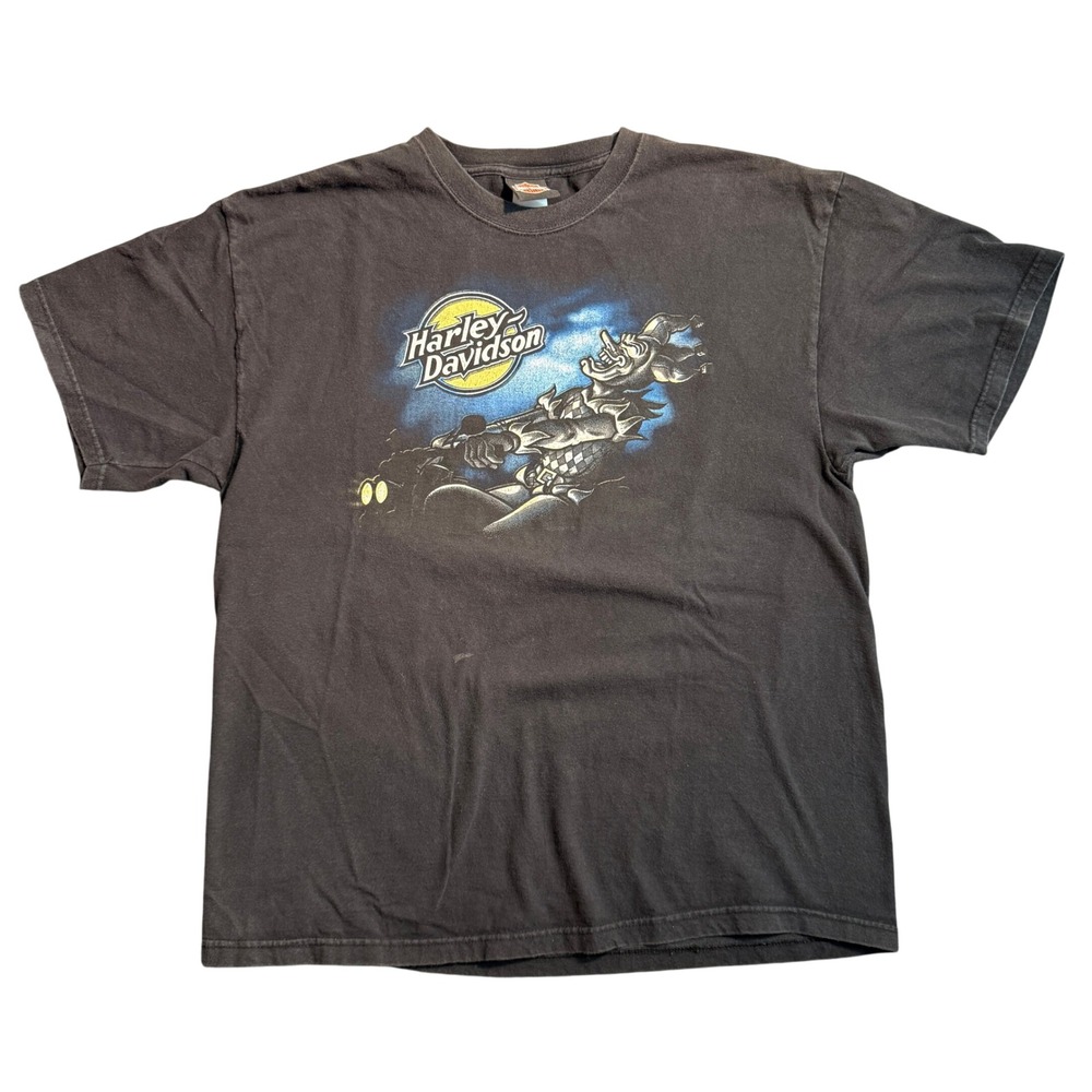 Vintage Harley Davidson Jester Salina Kansas Pinup T-Shirt Mens XL Made in USA